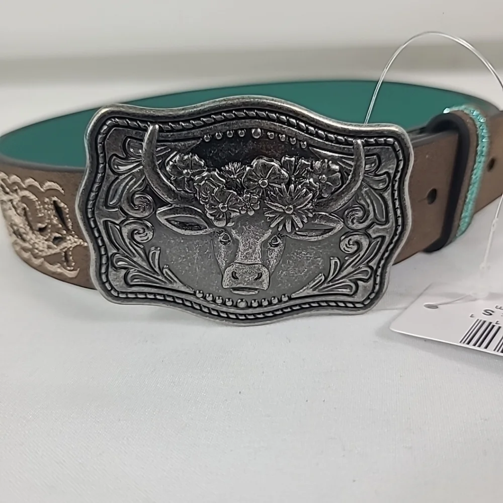 NEW Catchfly Baby Western Tooled Floral Embroidered Leather Belt Size S (24